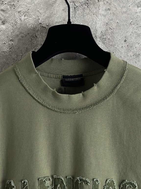 Balenciaga Distressed Logo Tee Olive - 6