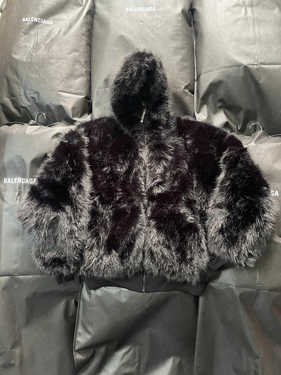 Balenciaga Faux Fur Down Zip-Up Jacket Black - 2