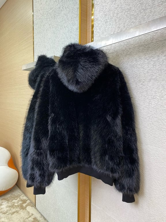 Balenciaga Faux Fur Down Zip-Up Jacket Black - 12