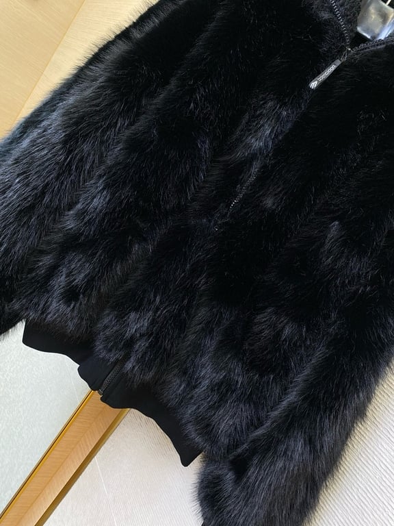 Balenciaga Faux Fur Down Zip-Up Jacket Black - 13