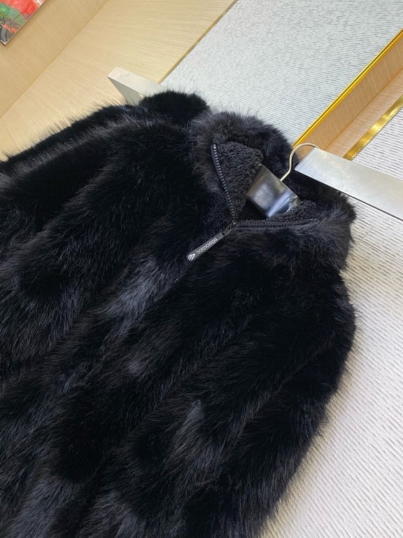 Balenciaga Faux Fur Down Zip-Up Jacket Black - 14