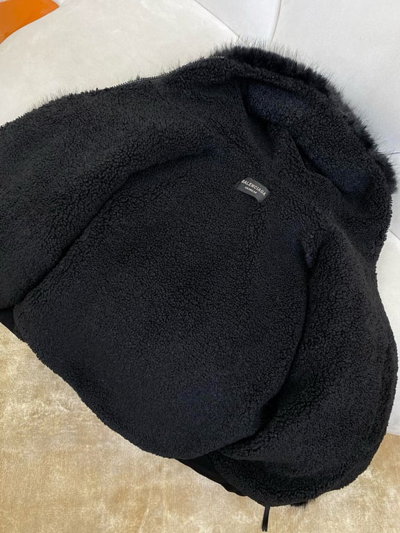 Balenciaga Faux Fur Down Zip-Up Jacket Black - 6