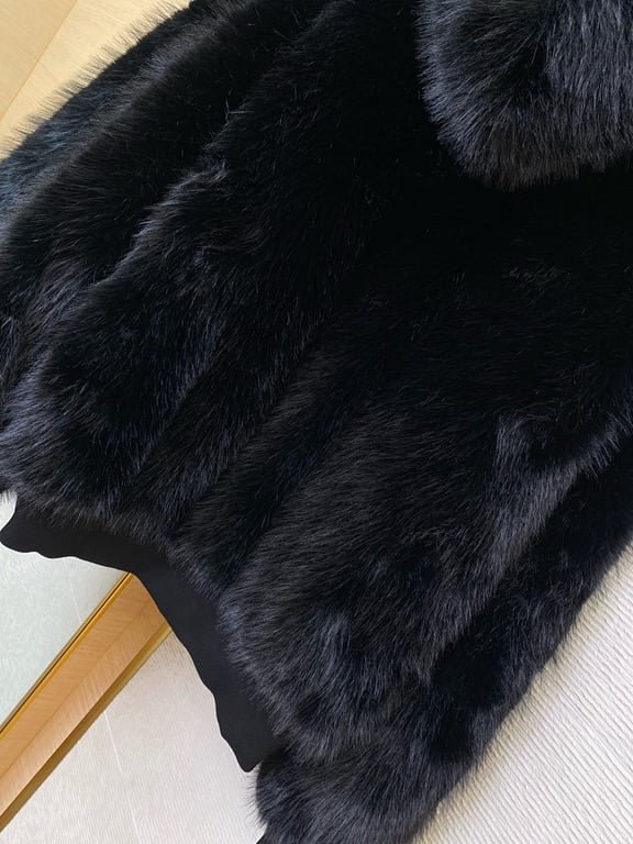 Balenciaga Faux Fur Down Zip-Up Jacket Black - 10