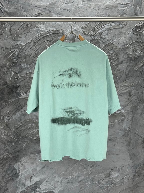 Balenciaga Blurred Logo Distressed T-Shirt Mint - 2