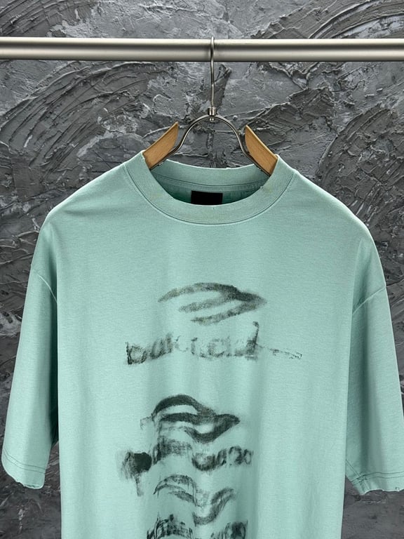 Balenciaga Blurred Logo Distressed T-Shirt Mint - 5