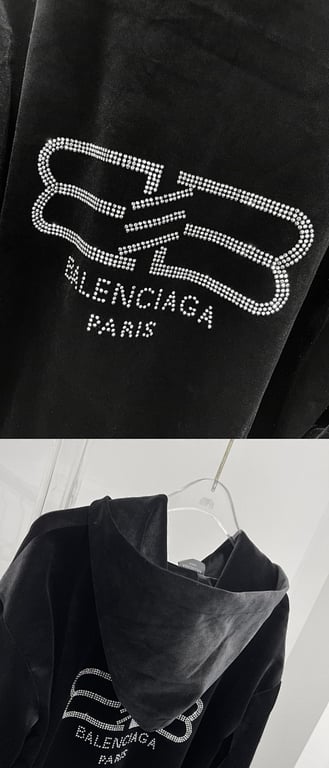 Balenciaga Velvet Rhinestone Zip Hoodie Black - 2