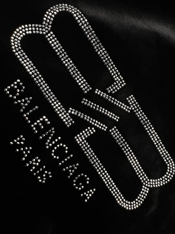 Balenciaga Velvet Rhinestone Zip Hoodie Black - 11