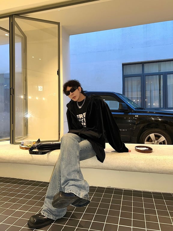 Balenciaga Velvet Rhinestone Zip Hoodie Black - 14
