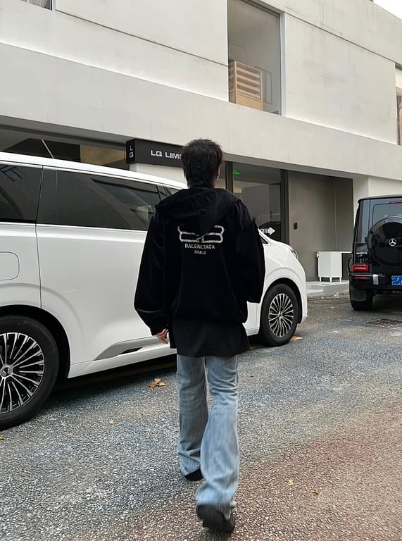 Balenciaga Velvet Rhinestone Zip Hoodie Black - 15