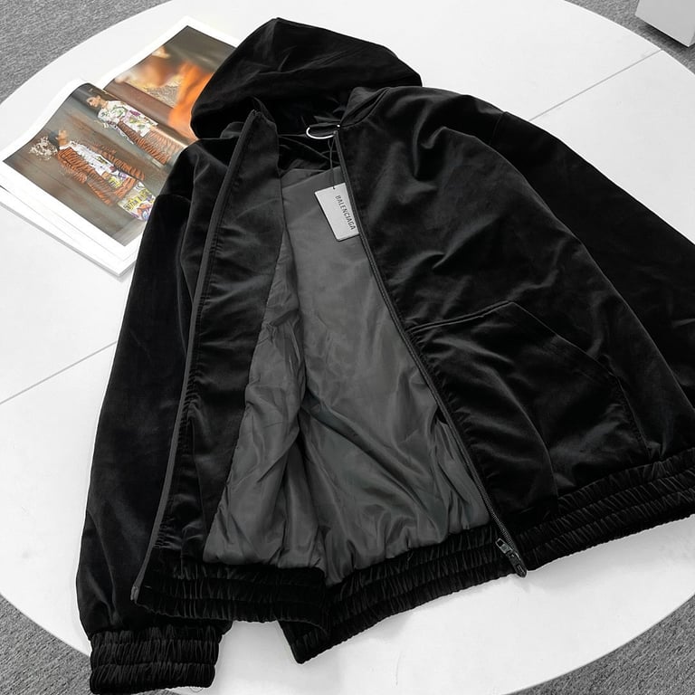 Balenciaga Velvet Rhinestone Zip Hoodie Black - 4