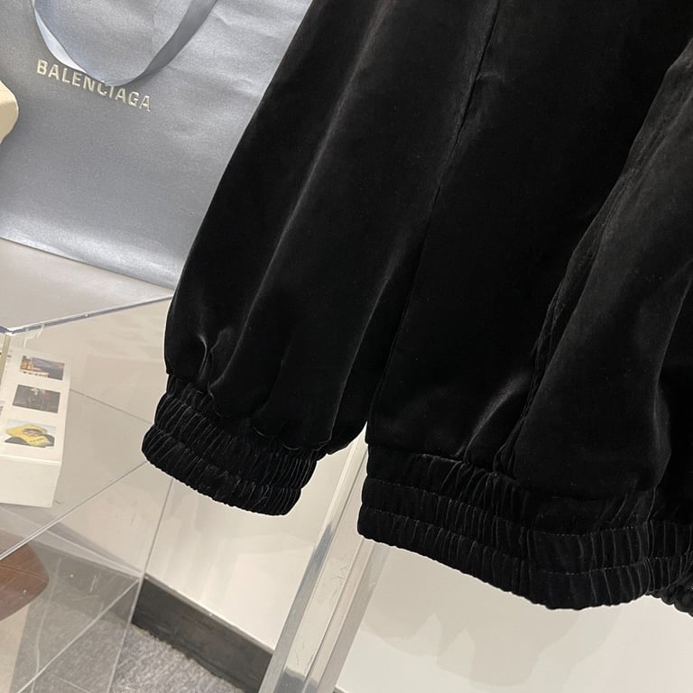 Balenciaga Velvet Rhinestone Zip Hoodie Black - 6