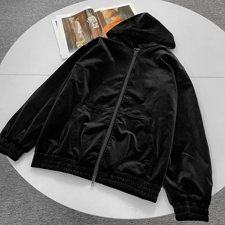Balenciaga Velvet Rhinestone Zip Hoodie Black - 7