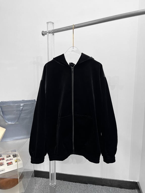 Balenciaga Velvet Rhinestone Zip Hoodie Black - 8