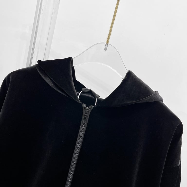 Balenciaga Velvet Rhinestone Zip Hoodie Black - 9