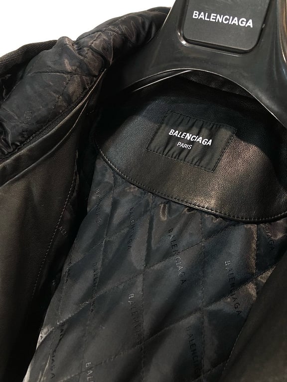 Balenciaga Real Leather & Fleece Hooded Jacket Black - 12