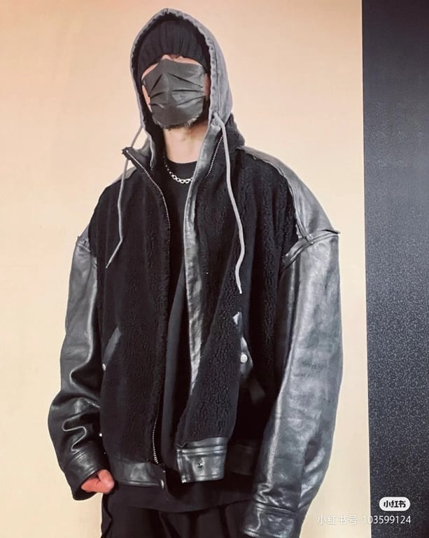 Balenciaga Real Leather & Fleece Hooded Jacket Black - 4