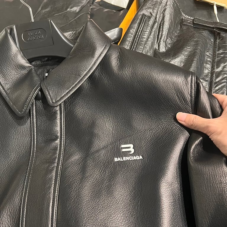 Balenciaga Leather Bomber Jacket Black - 13