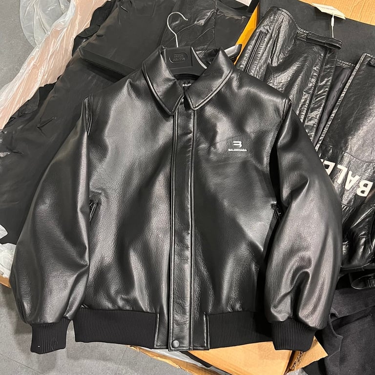 Balenciaga Leather Bomber Jacket Black - 14