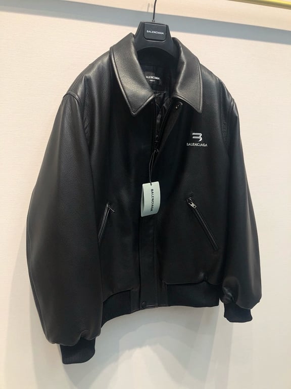 Balenciaga Leather Bomber Jacket Black - 3