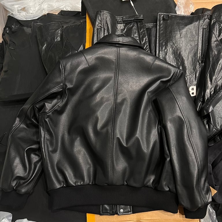 Balenciaga Leather Bomber Jacket Black - 9