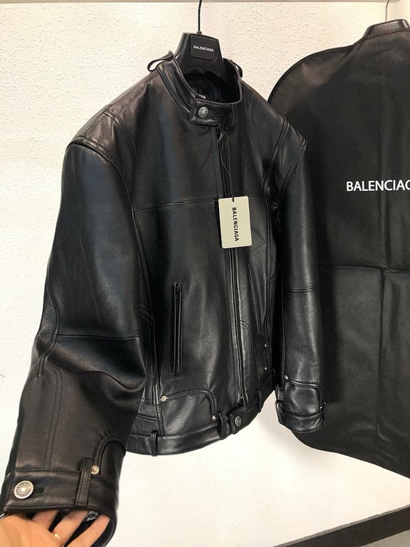 Balenciaga Leather Biker Jacket Black - 10