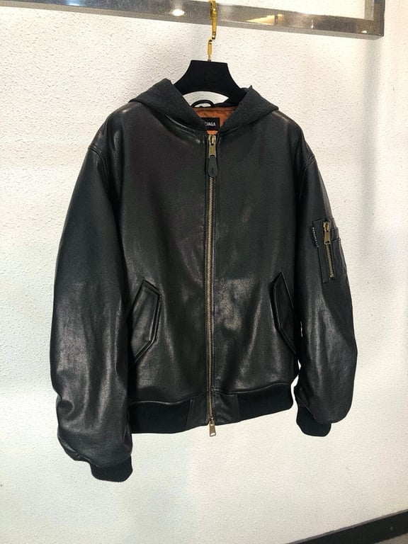 Balenciaga Real Leather Hooded Bomber Jacket - 3
