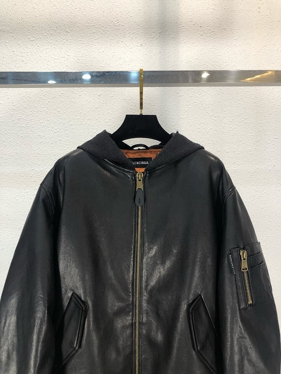 Balenciaga Real Leather Hooded Bomber Jacket - 8