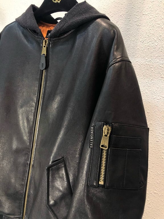 Balenciaga Real Leather Hooded Bomber Jacket - 10