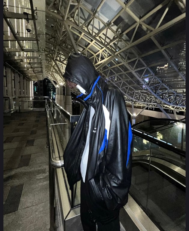 Balenciaga Hooded Leather Jacket Black/Blue - 11