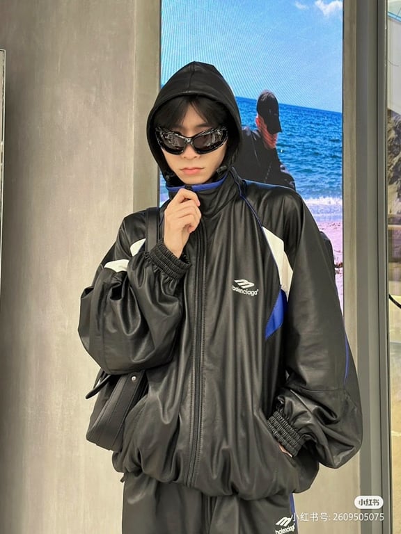 Balenciaga Hooded Leather Jacket Black/Blue - 15