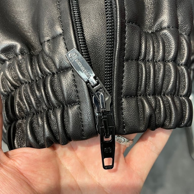 Balenciaga Hooded Leather Jacket Black/Blue - 17