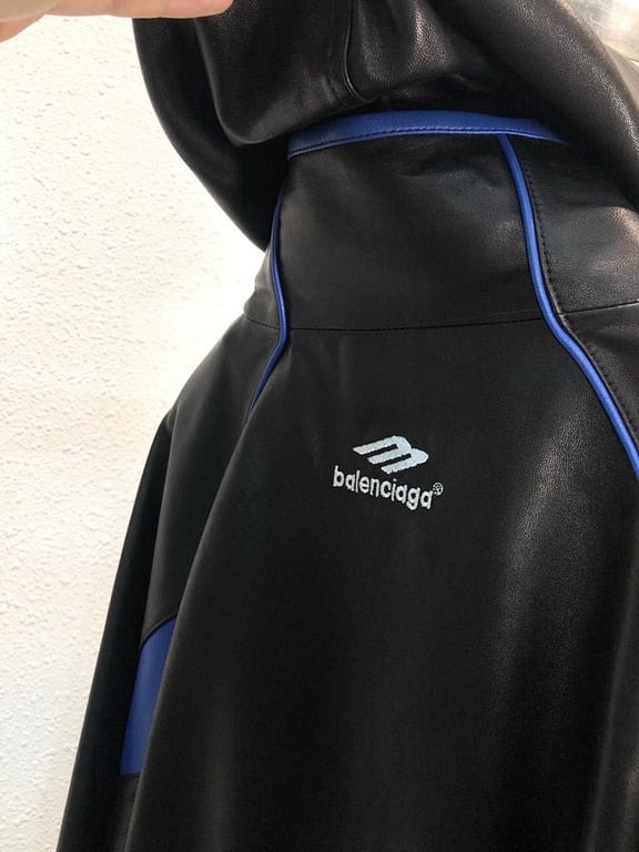 Balenciaga Hooded Leather Jacket Black/Blue - 4