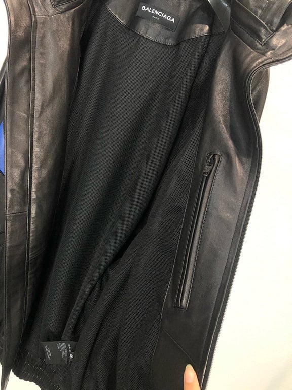 Balenciaga Hooded Leather Jacket Black/Blue - 5