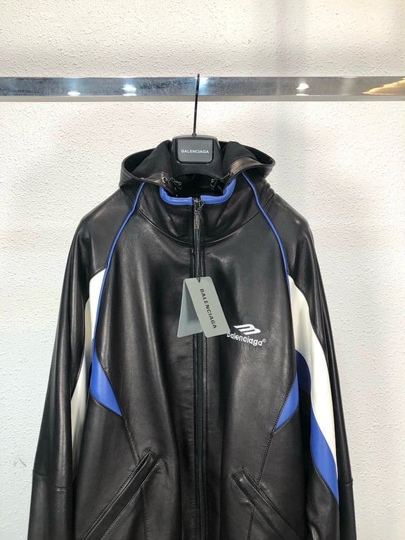 Balenciaga Hooded Leather Jacket Black/Blue - 6