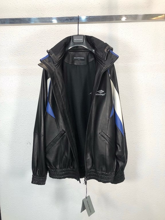 Balenciaga Hooded Leather Jacket Black/Blue - 7