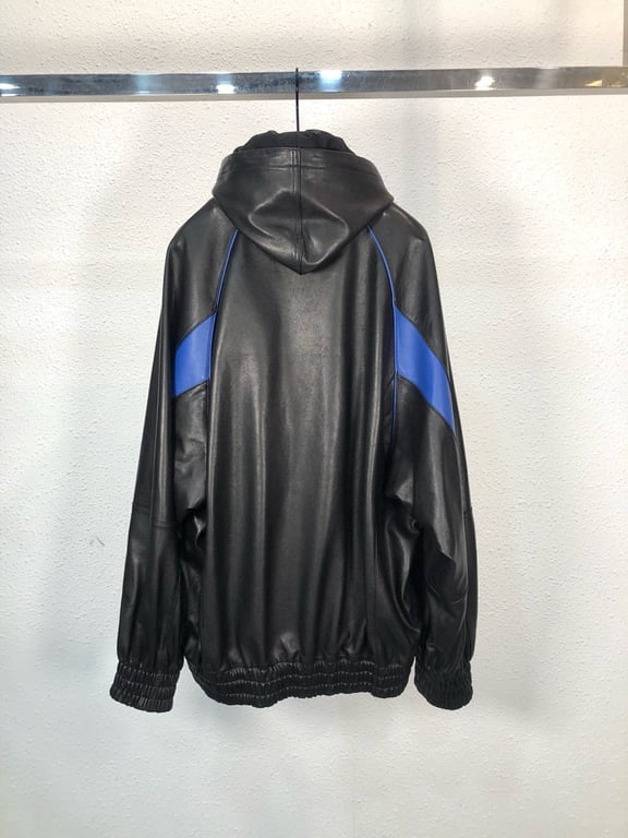 Balenciaga Hooded Leather Jacket Black/Blue - 9
