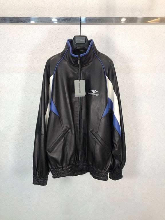 Balenciaga Hooded Leather Jacket Black/Blue - 10