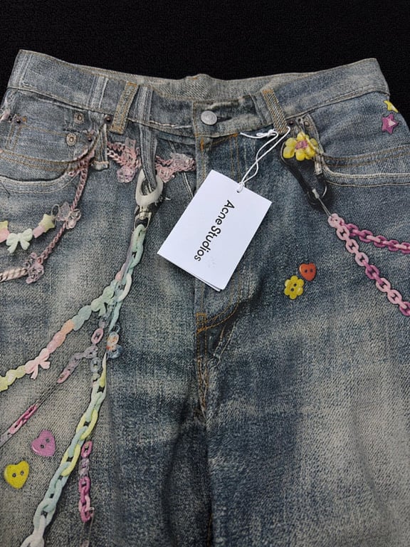 Acne Studios Trompe L'oeil Chain Print Denim Shorts - 12