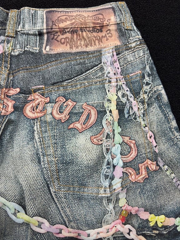 Acne Studios Trompe L'oeil Chain Print Denim Shorts - 13