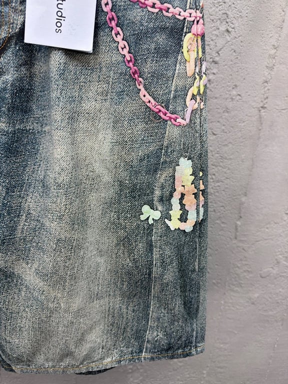Acne Studios Trompe L'oeil Chain Print Denim Shorts - 3