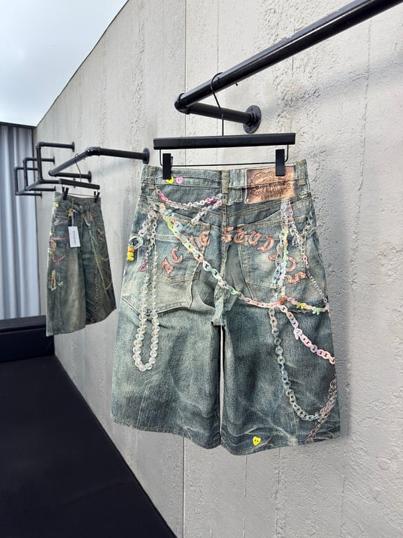 Acne Studios Trompe L'oeil Chain Print Denim Shorts - 4