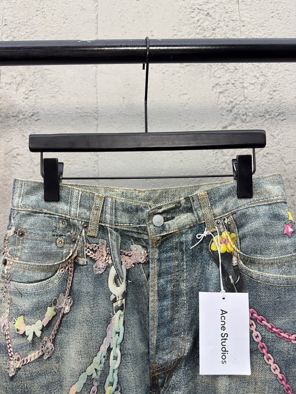 Acne Studios Trompe L'oeil Chain Print Denim Shorts - 5