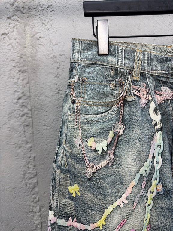 Acne Studios Trompe L'oeil Chain Print Denim Shorts - 6