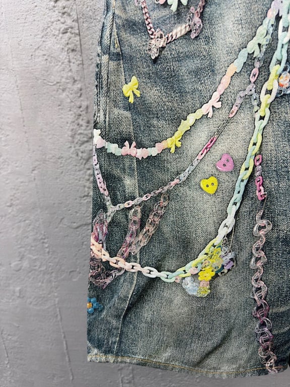 Acne Studios Trompe L'oeil Chain Print Denim Shorts - 8