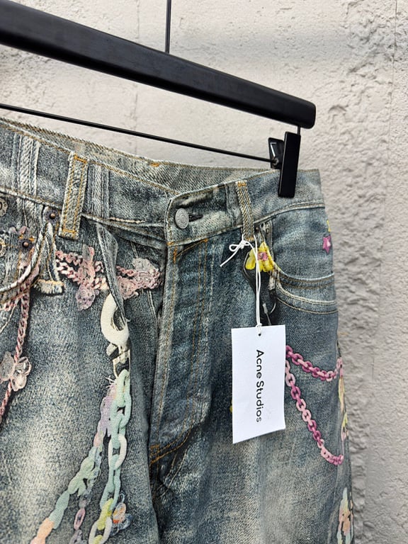 Acne Studios Trompe L'oeil Chain Print Denim Shorts - 9
