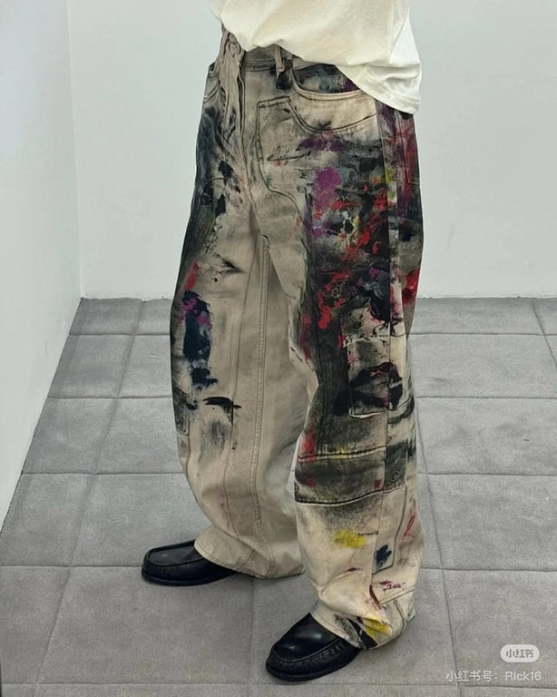 Acne Studios 3012-39L Paint Splatter Cargo Pants - 4