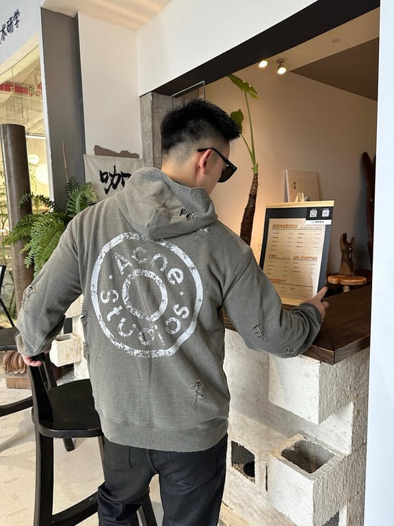 Acne Studios Distressed Logo Zip Hoodie Grey - 2