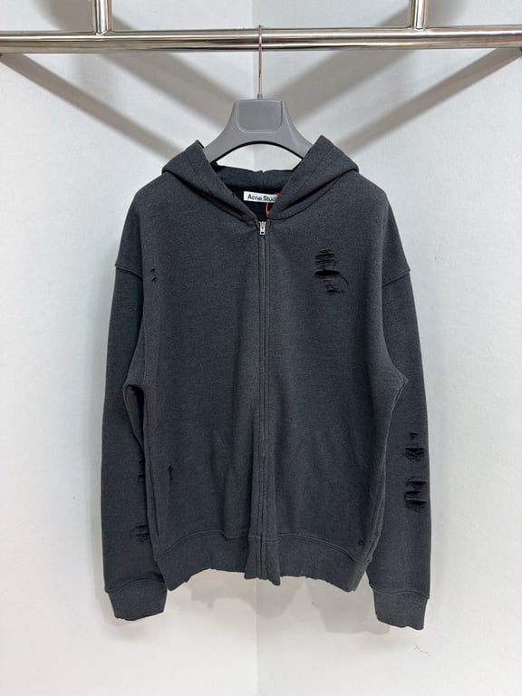 Acne Studios Distressed Logo Zip Hoodie Grey - 12