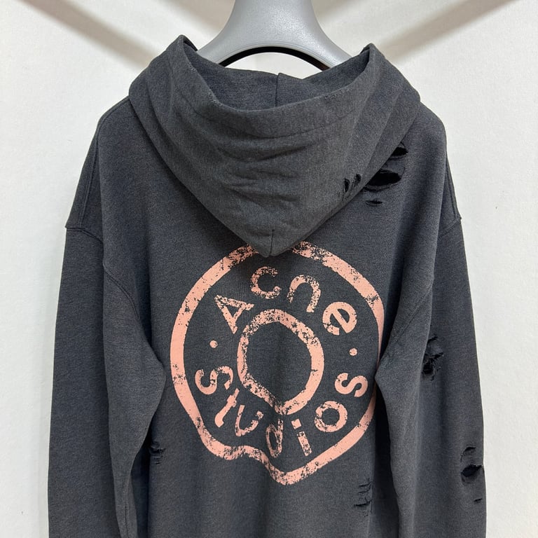 Acne Studios Distressed Logo Zip Hoodie Grey - 13