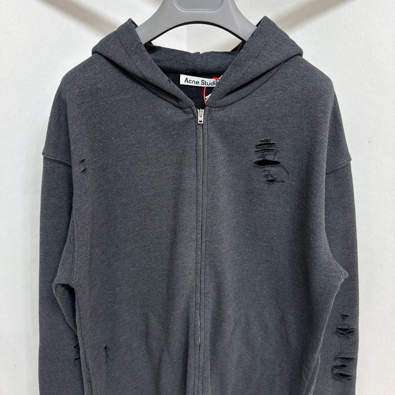 Acne Studios Distressed Logo Zip Hoodie Grey - 14